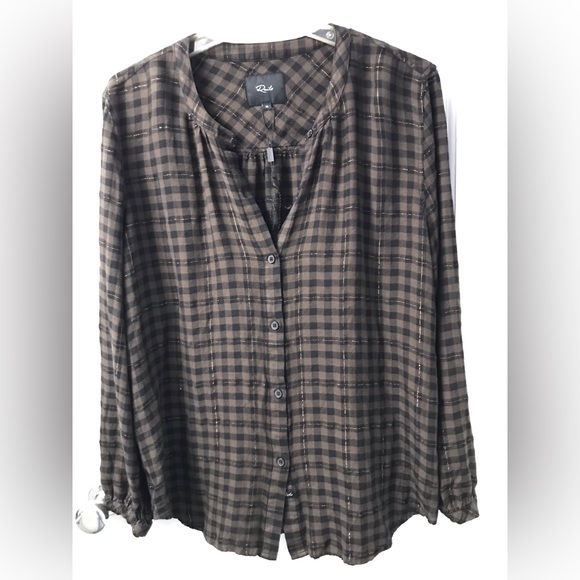 Rails Eloise blouse XL dark green windowpane plaid with gold lurex - Picture 2 of 7